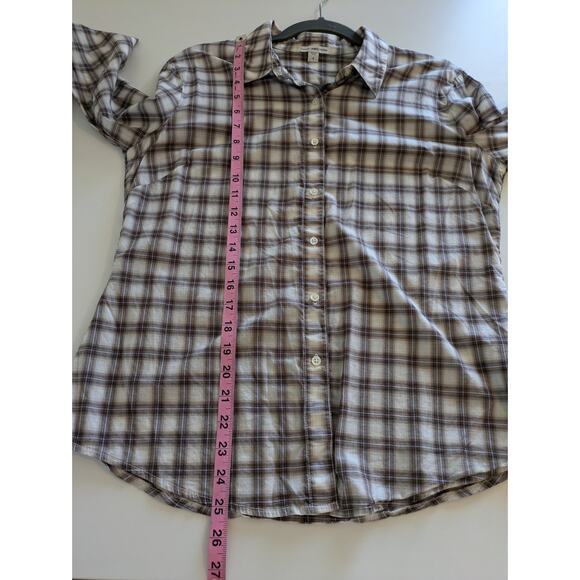 James Perse Top Plaid Western Classic Neutral Spring Fall Tan Cream Size XL - Picture 12 of 12